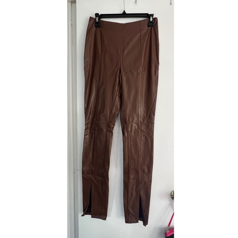 Brown Straight Leg Faux Leather Women's Pants || SBETRO || size M